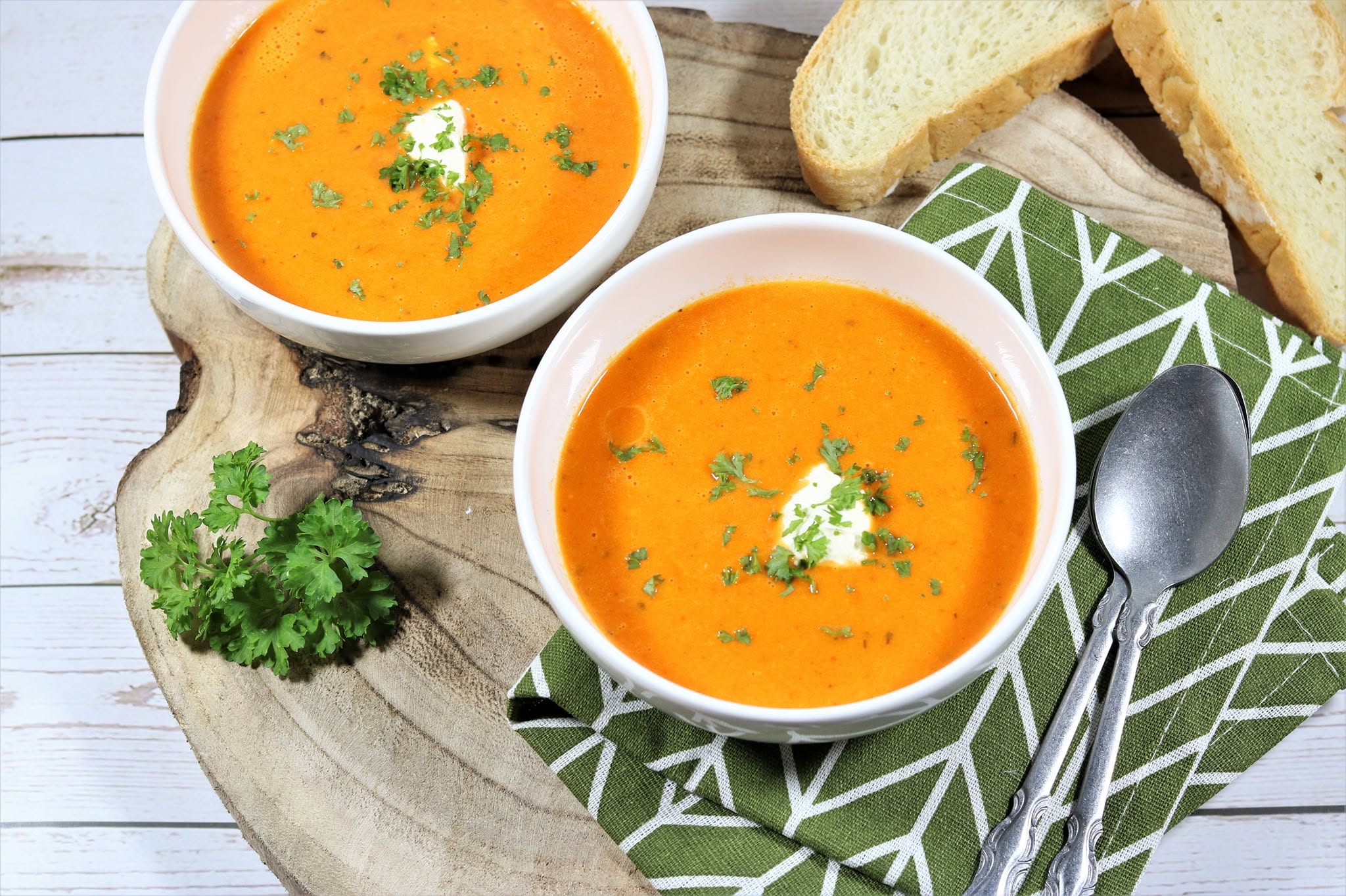 Orange soup served with bread